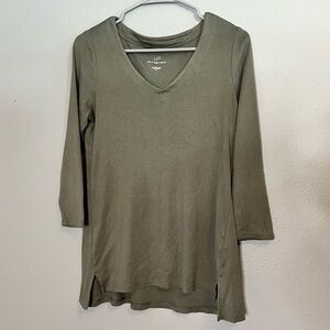 J. Jill Women's Olive Green 100% Pima Cotton 3/4 Sleeve V-Neck Top Size XS